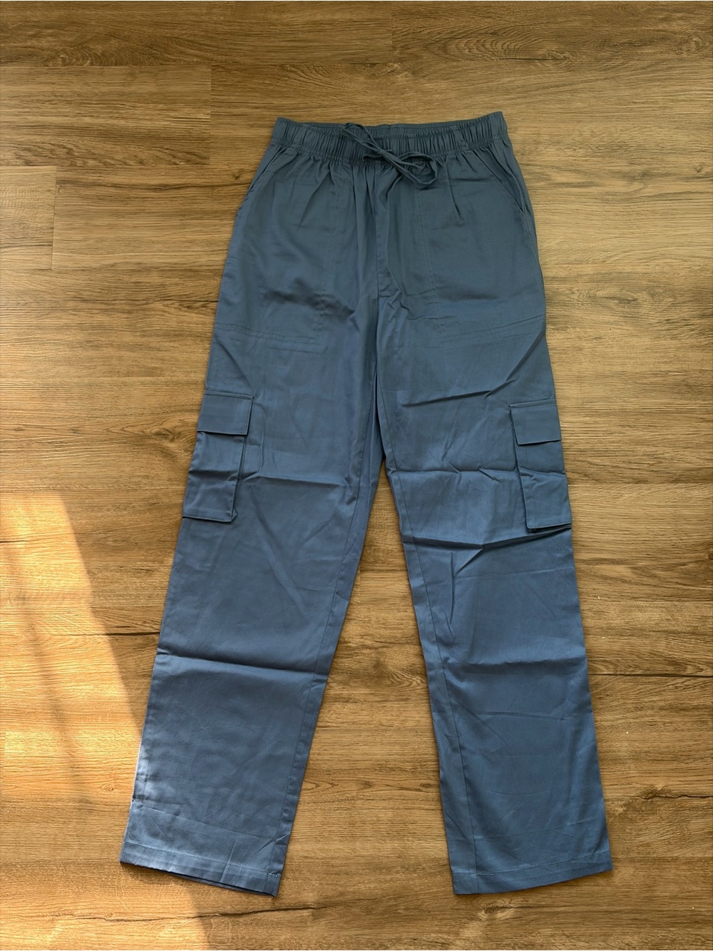 Happily Grey Women’s 100% Cotton Dusty Blue Straight Leg Cargo Pants Size S
